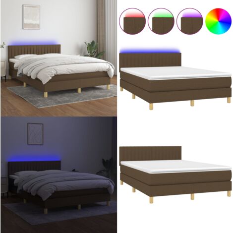 Letto a Molle Materasso e LED MarroneScuro 140x190cm in Tessuto - Materasso a molle - Letto con LED