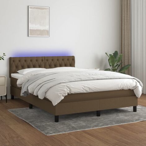 Letto a Molle Materasso e LED MarroneScuro 140x190cm in Tessuto vidaXL