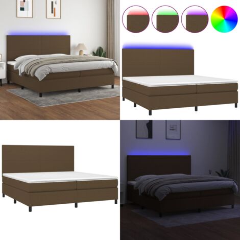 Letto a Molle Materasso e LED Marronescuro 200x200cm in Tessuto - Materasso a molle - Letto con LED