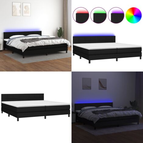 Letto a Molle Materasso e LED Nero 200x200cm in Tessuto - Materasso a molle - Letto con LED