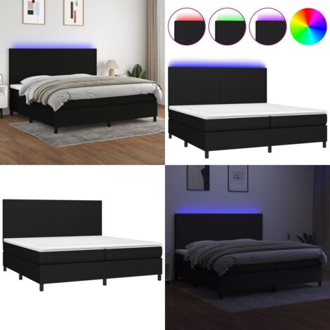 Letto a Molle Materasso e LED Nero 200x200cm in Tessuto - Materasso a molle - Letto con LED