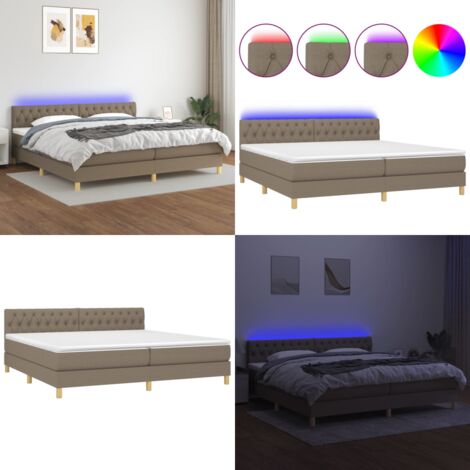 Letto a Molle Materasso e LED tortora 200x200cm in Tessuto - Materasso a molle - Letto con LED