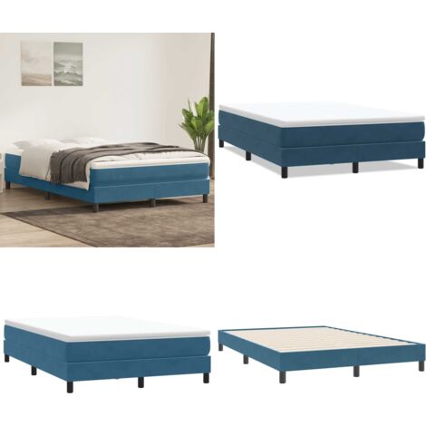 Letto a Molle senza Materasso Blu Scuro 140x220 cm Velluto - Letto a molle senza materasso - Letto in velluto