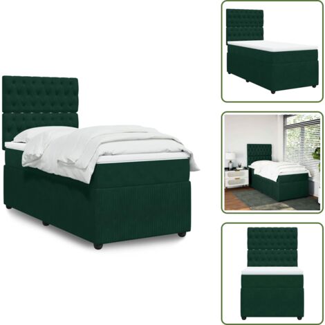 Letto a molle - vidaXL Giroletto a Molle con Materasso Verde Scuro 90x190 cm Velluto - Letto con testiera