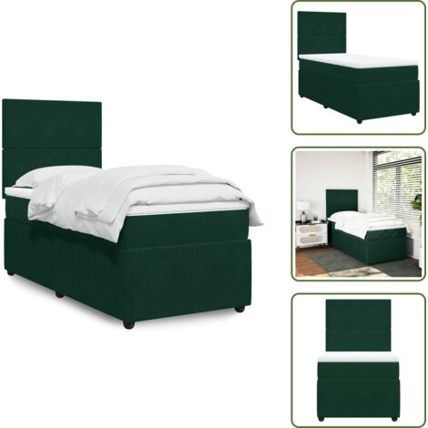 Letto a molle - vidaXL Giroletto a Molle con Materasso Verde Scuro 90x190 cm Velluto - Letto con testiera