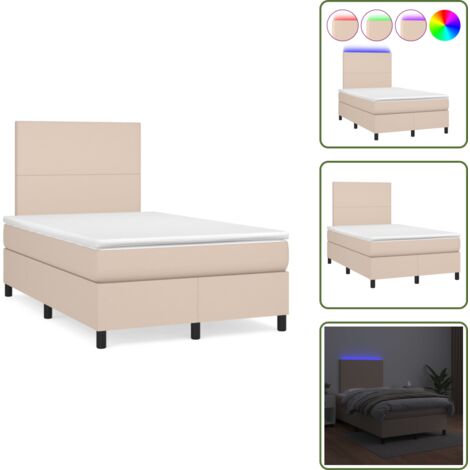 Letto a molle - vidaXL Giroletto Molle Materasso e LED Cappuccino 120x190cm Similpelle - Letto con luci LED