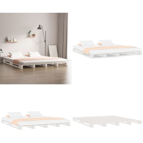 Letto a Pallet Bianco 140x200 cm in Legno Massello di Pino - Letto in legno - Letto in pino