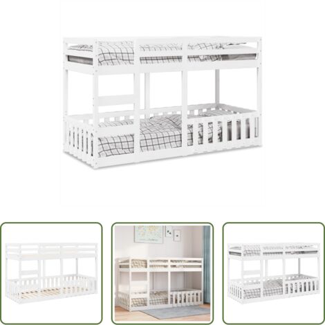 Letto a pavimento -  Letto a Castello Bianco 90x200 cm in Legno Massello di Pino