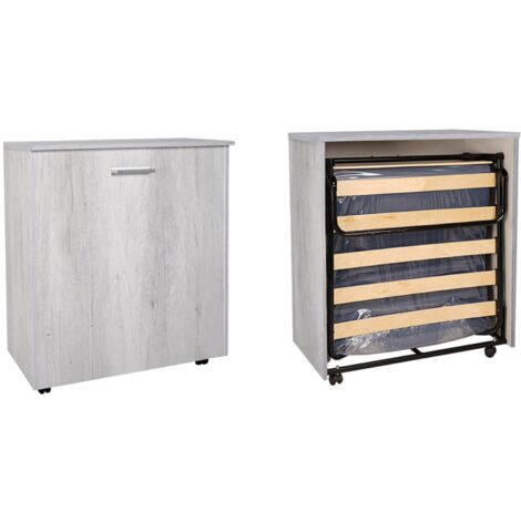 Letto a scomparsa estraibile salvaspazio con materasso 80x180 Quercia Bianco