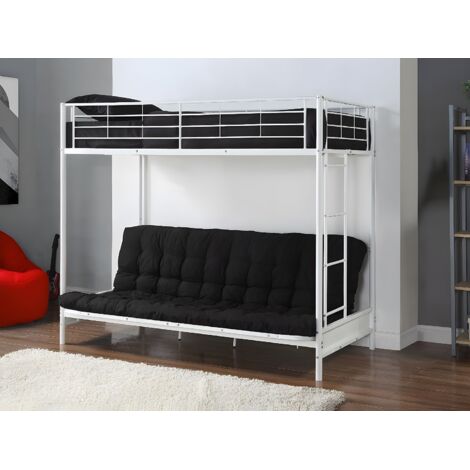 Letto a soppalco 90 x 190 cm con divano letto Metallo Bianco + Futon Nero - MODULO V