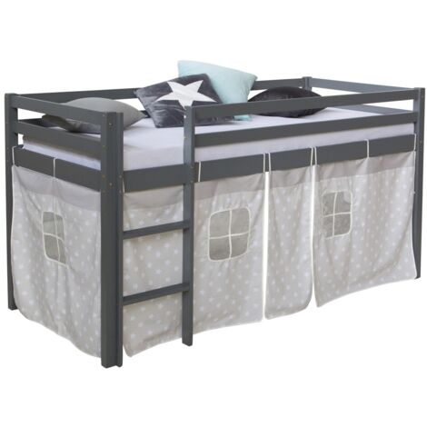 Letto a soppalco 90x200cm con scaletta in legno grigio con tessuto stella LIT06177/2
