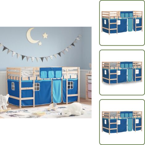 Letto a soppalco bambini - vidaXL Letto a Soppalco con Tende Bambini Blu 80x200 cm Massello Pino -