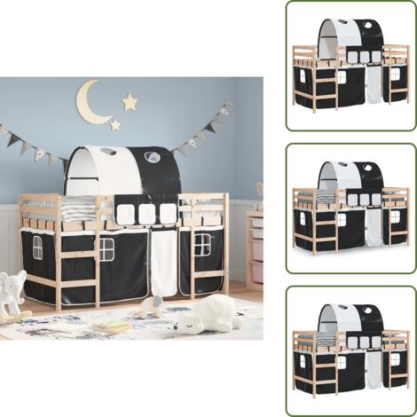 Letto a soppalco bambini - vidaXL Letto a Soppalco con Tunnel Bambini Bianco e Nero 80x200cm Pino - Letto a soppalco con sponde di sicurezza