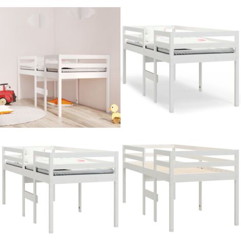 Letto a Soppalco Bianco 90x190 cm in Legno Massello di Pino - Letto a soppalco in legno - Letto a soppalco per bambini