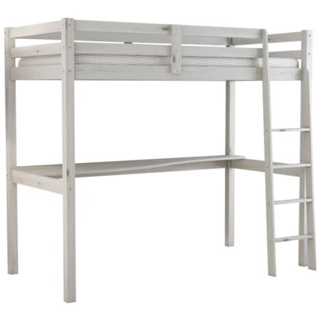 letto a soppalco con scrivania "nizza" in pino massello bianco 202x98x176 cm