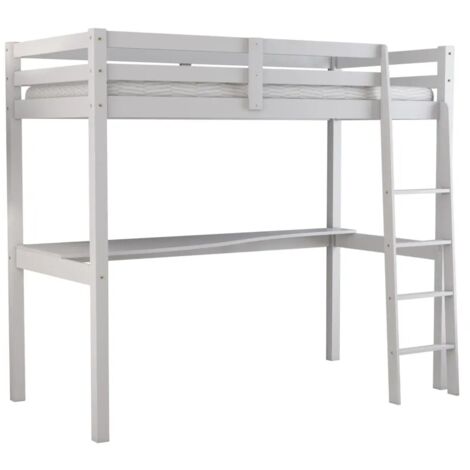 letto a soppalco con scrivania "nizza" in pino massello bianco laccato 202x98x176 cm
