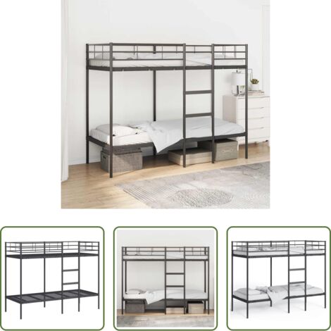 Letto a soppalco -  Letto a Castello senza Materasso Nero 80x200 cm in Acciaio
