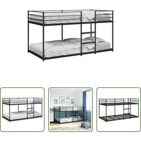 Letto a soppalco -  Letto a Castello senza Materasso Nero 90x200 cm in Acciaio