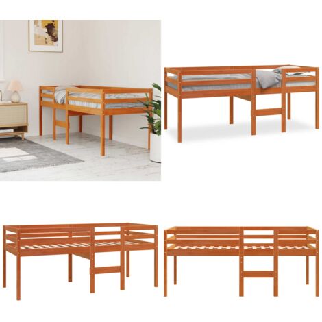 Letto a Soppalco Marrone Cera 75x190 cm Legno Massello di Pino - Letto a soppalco in legno - Letto per bambini