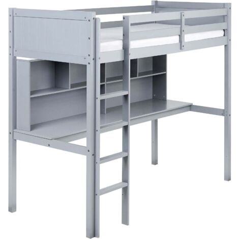 Letto a soppalco per bambini con scrivania e scala Letto a soppalco con struttura in legno di pino multifunzionale Grigio Foucamont
