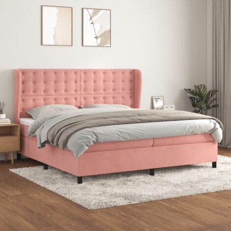 Letto adulto a Molle con Materasso,Struttura Letto elegante,Giroletto per adulti Rosa 200x200 cm in Velluto -BV52986