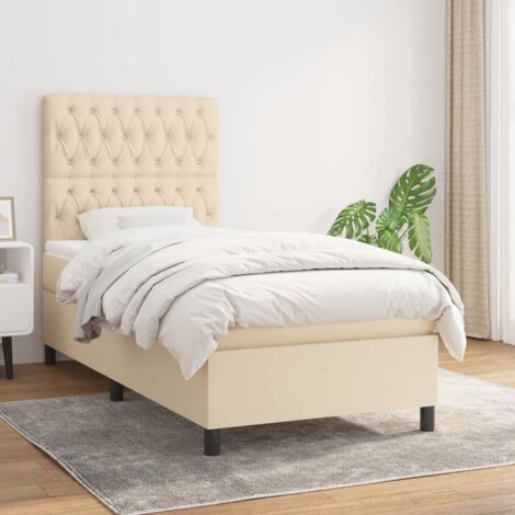 Letto adulto a Molle con Materasso,Struttura Letto Moderno,Giroletto per adulti Crema 100x200 cm in Tessuto -BV62377