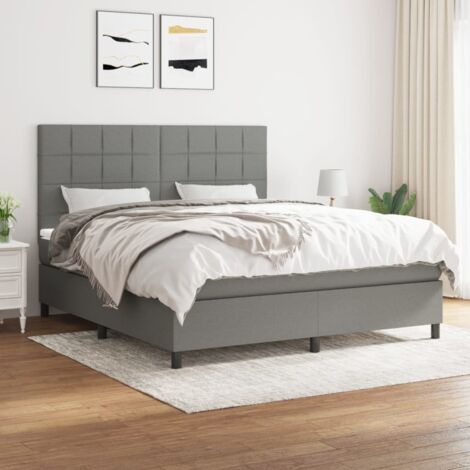 Letto adulto a Molle con Materasso,Struttura Letto Moderno,Giroletto per adulti Grigio Scuro 160x200 cm Tessuto -BV96908