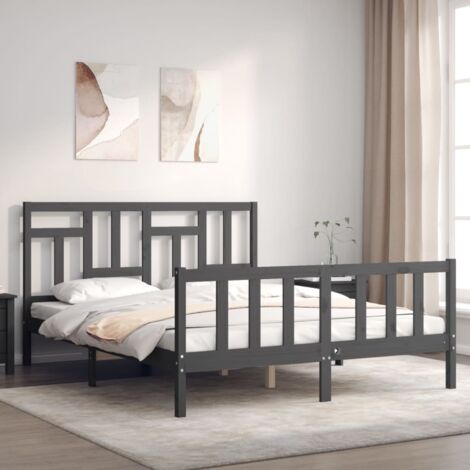 Letto matrimoniale scandinavo legno e tessuto grigio 160 x 200cm LYNN -  Miliboo