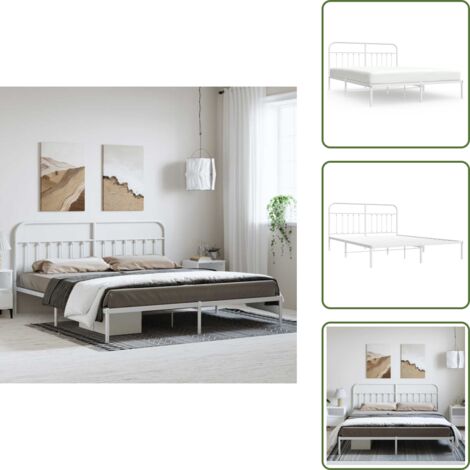 Letto adulto，Giroletto con Testiera，Letto matrimonial，Letto con testiera Metallo Bianco 183x213 cm DGVS2476862 MaisonChic