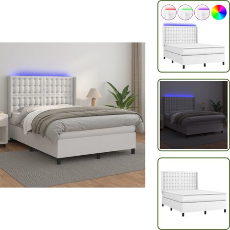 Letto adulto，Giroletto Molle con Materasso e LED，Letto matrimonial，Struttura del letto，Mobili camera da letto Bianco 140x190cm Similpelle DGVS8934240 MaisonChic