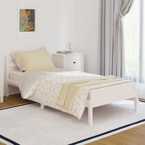 Letto adulto，Giroletto，Letto singolo，Struttura del letto in Legno Massello di Pino 90x200 cm Bianco DGVS5021666 MaisonChic