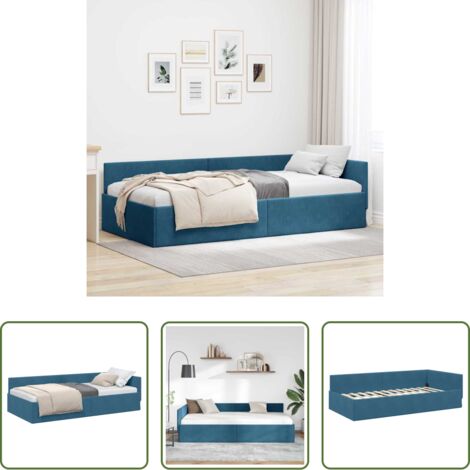 Letto angolare -  Cornice del letto ad angolo Blu 100 cm x 200 cm Velluto