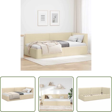 Letto angolare -  Cornice del letto ad angolo Crema 80 x 200 cm Tessuto