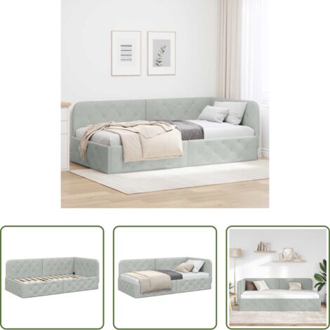 Letto angolare -  Cornice del letto ad angolo Grigio chiaro 100 x 200 cm Velluto