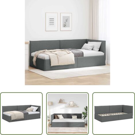Letto angolare -  Cornice del letto ad angolo Grigio scuro 80 x 200 cm Tessuto