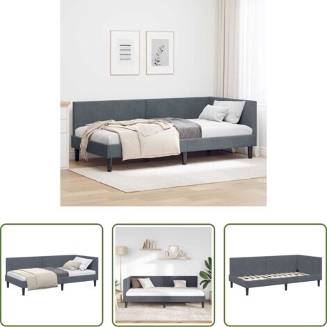 Letto angolare -  Cornice del letto ad angolo Grigio scuro 90 cm x 190 cm Velluto