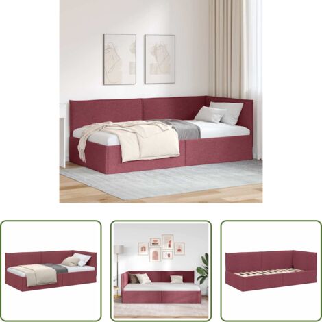 Letto angolare -  Cornice del letto ad angolo Rosso Vino 90 x 200 cm Tessuto