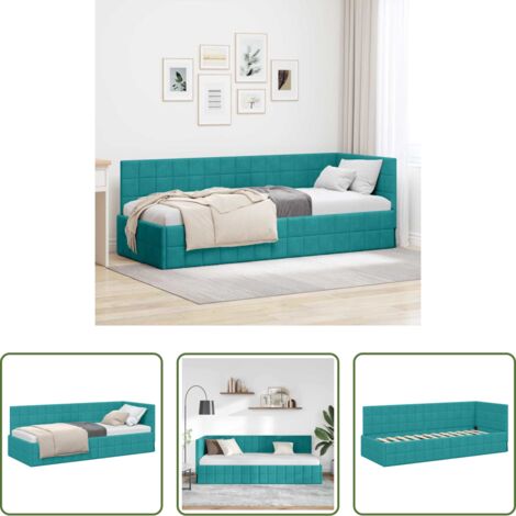Letto angolare -  Cornice del letto ad angolo Turchese 80 cm x 200 cm Velluto