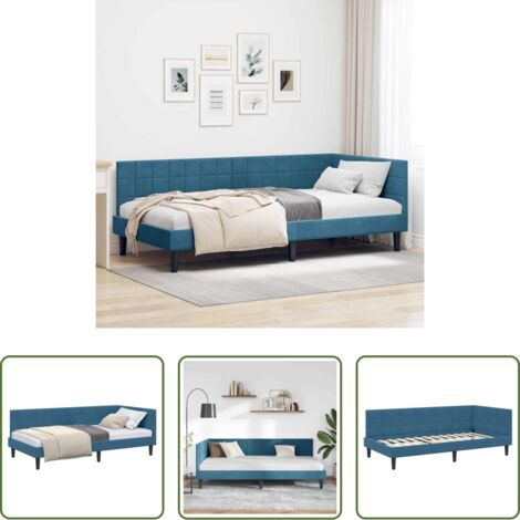 Letto angolo -  Cornice del letto ad angolo Blu 100 cm x 200 cm Velluto