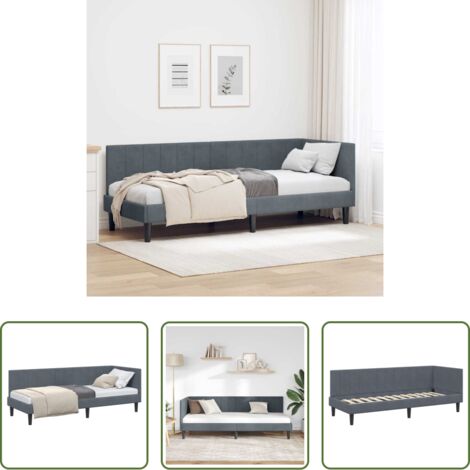 Letto angolo -  Cornice del letto ad angolo Grigio scuro 80 cm x 200 cm Velluto