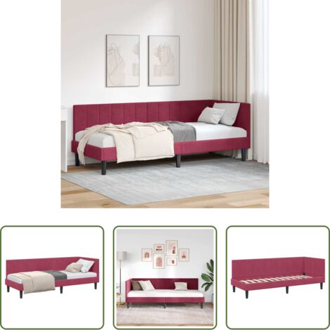 Letto angolo -  Cornice del letto ad angolo Rosso Vino 80 cm x 200 cm Velluto