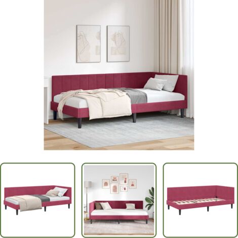 Letto angolo -  Cornice del letto ad angolo Rosso Vino 90 cm x 200 cm Velluto