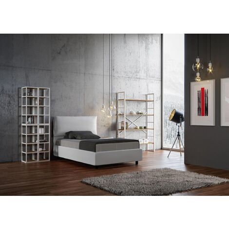 Letto ANTEA bianco una piazza e mezzo con contenitore H27 con rete a doghe
