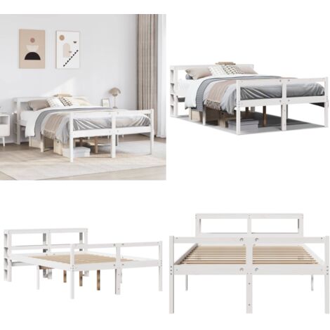 Letto Anziani con Testiera Bianco 120x200cm Legno Massello Pino - Letto in legno - Testiera in legno