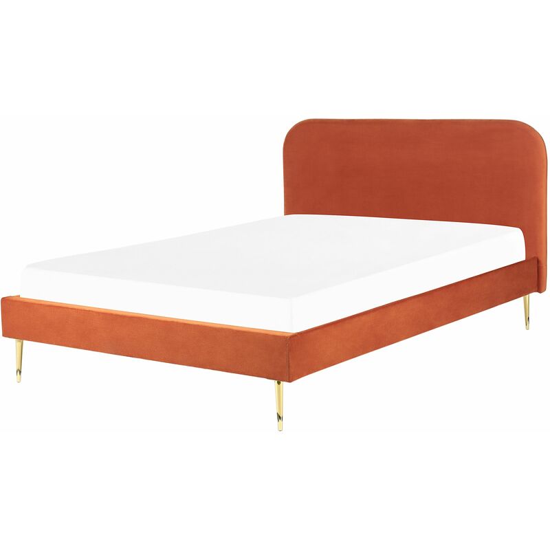 Letto matrimoniale velluto arancione e piedi oro minimalista 180 x 200 cm Flayat