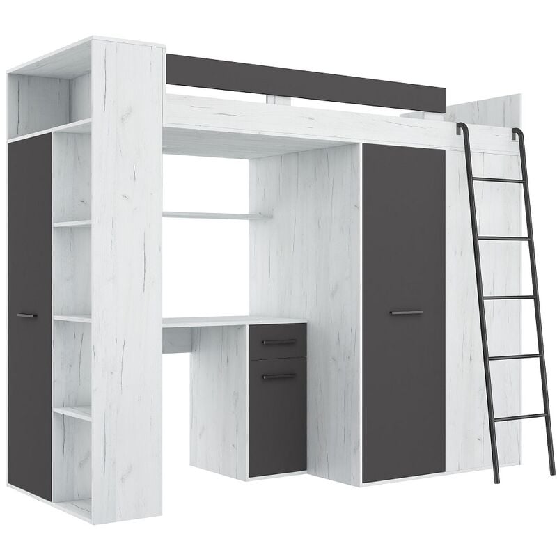 Bim Furniture - Armoire lit bureau d'enfants Verana p H190x120x236cm de graphite blanc