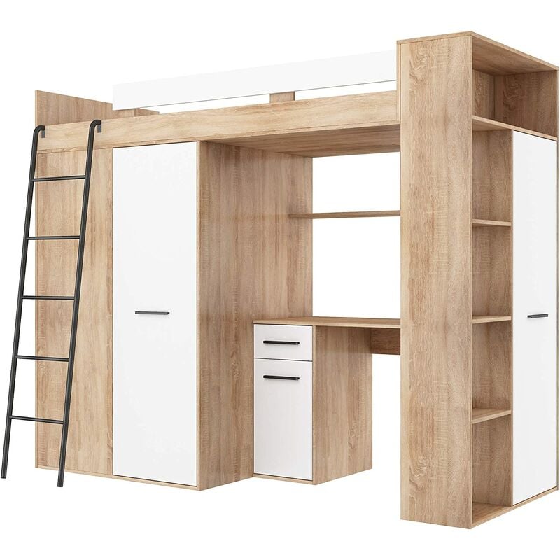 Bim Furniture - armoire de lit mezzanine échelle pour enfants vérana l cm h190x120x236 blanc oak