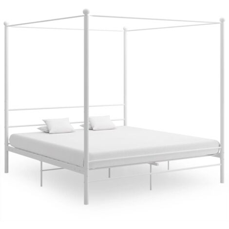 Letto Baldacchino - 200x200cm,GirolettoLetto a Matrimoniale Bianco in Metallo KDLO966782 BonneVie
