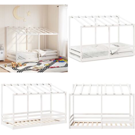 Letto Bambini con Tetto Bianco 100x200 cm Legno Massello Pino - Letto in legno - Letto bambino