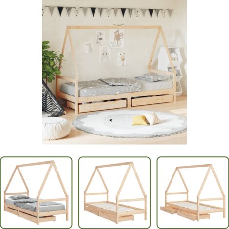 Letto bambino -  Giroletto Bambini con Cassetti 80x200 cm Legno Massello di Pino